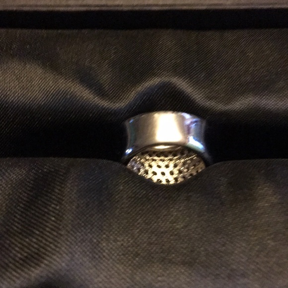 Platinum Over Silver Cubic Zirconium Pave Ring - Picture 4 of 5